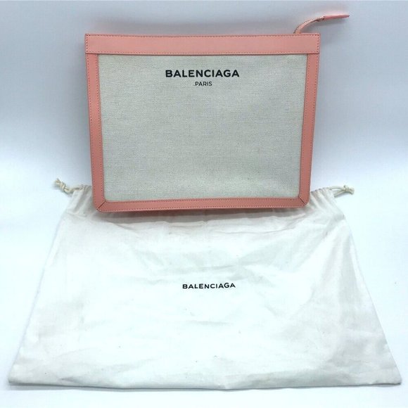 BALENCIAGA Classic Cluch Bag Natural x pink Canvas x Leather - Picture 6 of 11